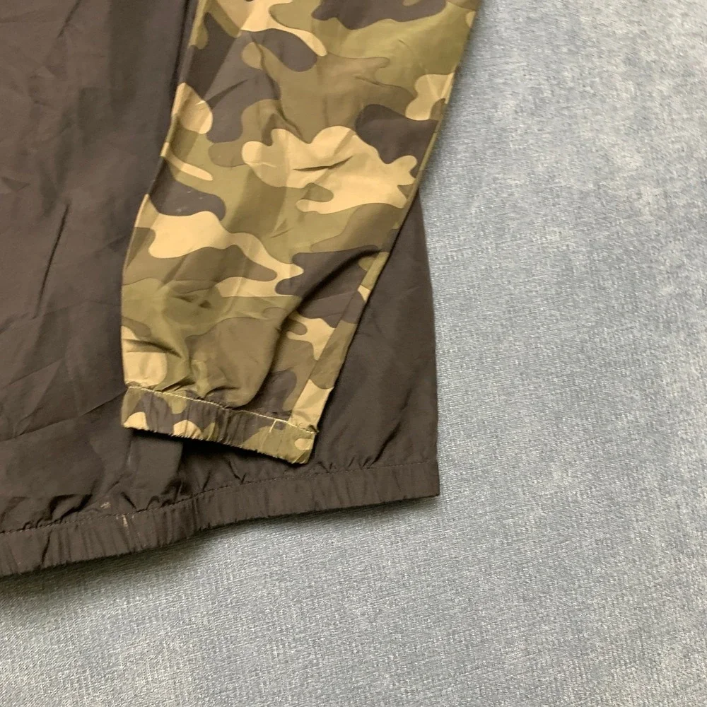 Champion Windbreaker Jacket Mens Large Black Green Camo Hooded Quarter Zip